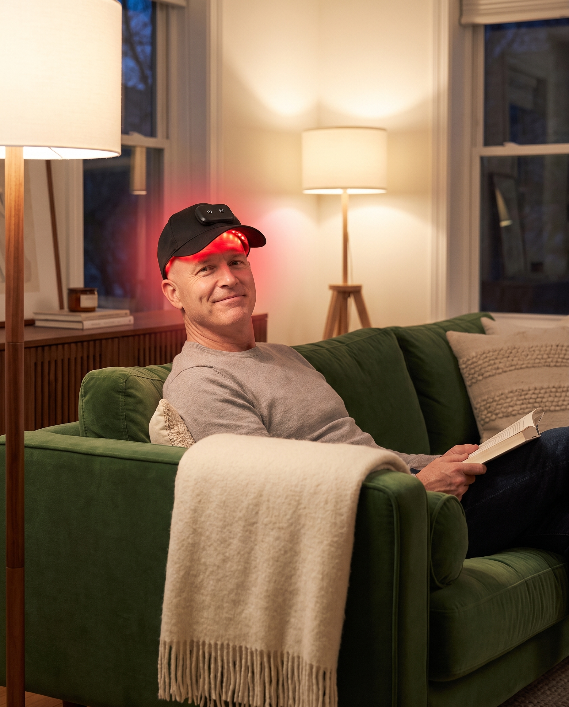 Reviara Smart Red Light Therapy Cap - lifestyle use, hair regrowth model